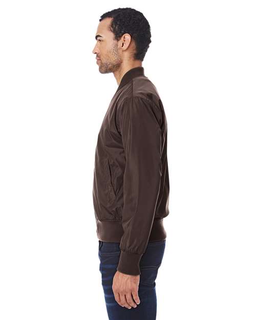 Brown Vegan Leather Bomber Jacket - 395J