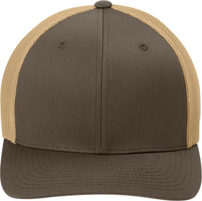Left View of Brwn/Khaki Port Authority Flexfit Mesh Back Cap. C812