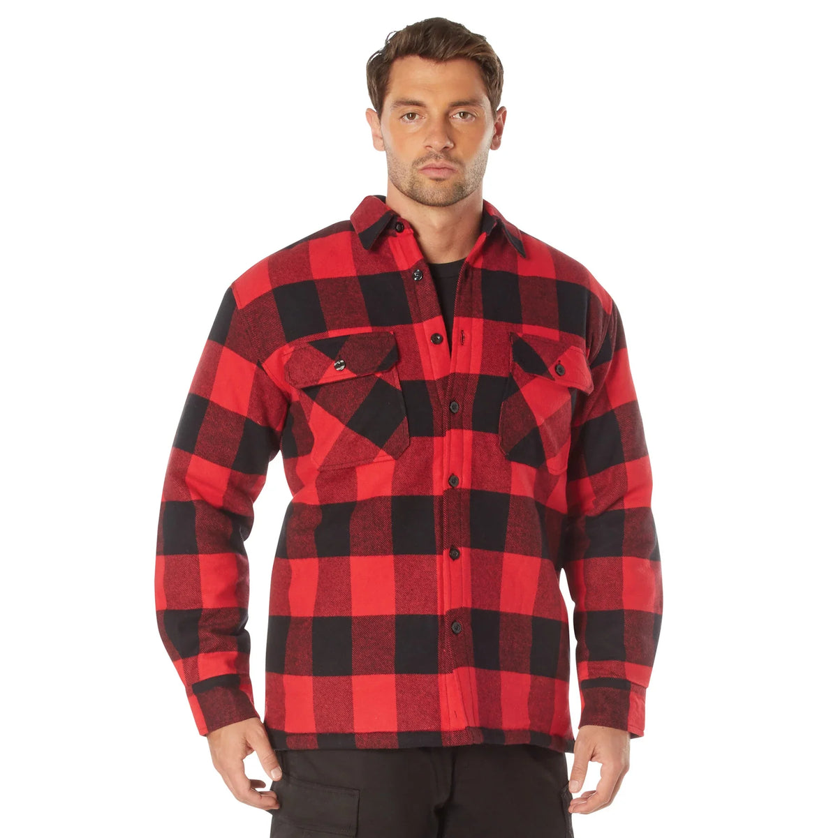 Buffalo Plaid Quilted Lined Jacket - Red - s