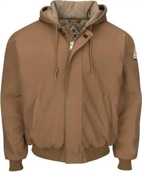 Bulwark Jlh6 Insulated Brown Duck Hooded Jacket with Knit Trim