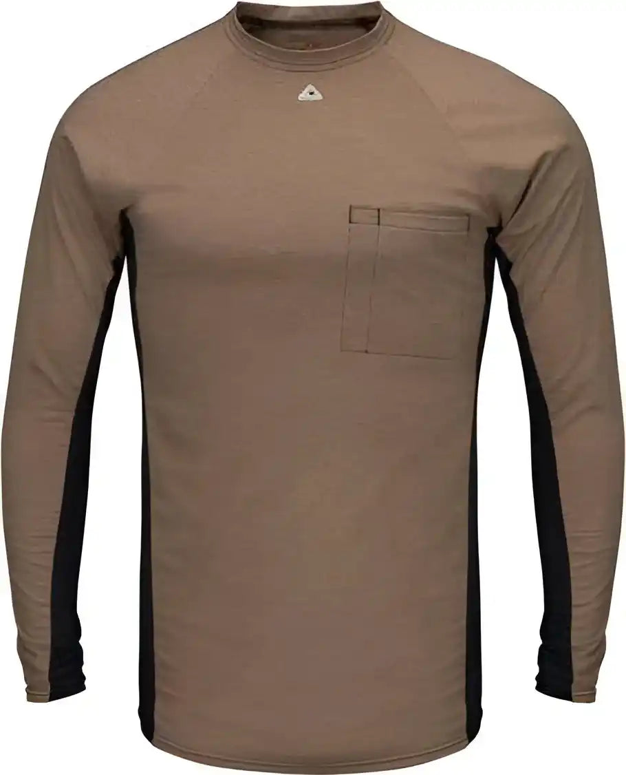 Bulwark Mps8 Long Sleeve Fr Two Tone Base Layer with Concealed Chest Pocket Excel Khaki