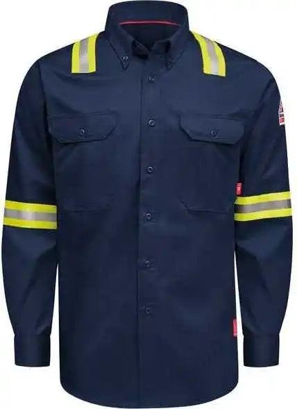 Bulwark Qs26evh Nomex Comfort Enhanced-vis Woven Long Sleeve Shirt - Navy
