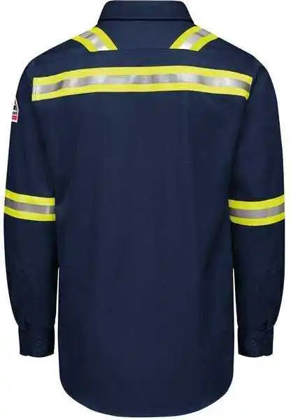 Bulwark Qs26evh Nomex Comfort Enhanced-vis Woven Long Sleeve Shirt - Navy