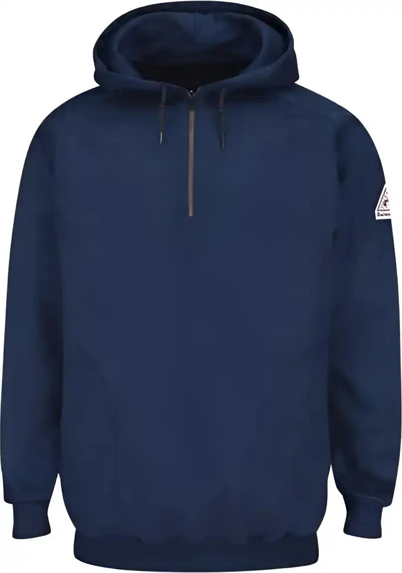 Bulwark Seh8l Pullover Hooded Fleece Sweatshirt Quarter Zip Long Sizes Navy