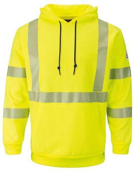 Bulwark Smh4l Hi-visibility Pullover Hooded Fleece Sweatshirt - Long Sizes - Hv-fluorescent Yellow Green
