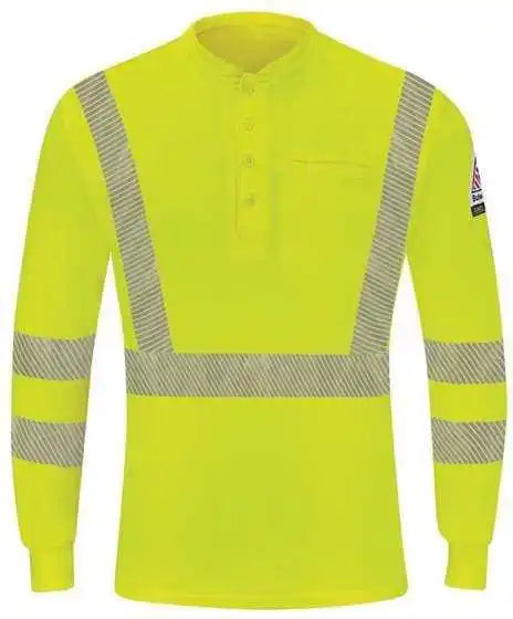 Bulwark Sml4 Hi Visibility Lightweight Long Sleeve Henley Yellow Green