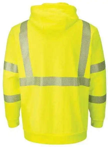 Bulwark Smz4hvl Hi Visibility Zip Front Hooded Fleece Sweatshirt with Waffle Lining Long Sizes Yellow Green