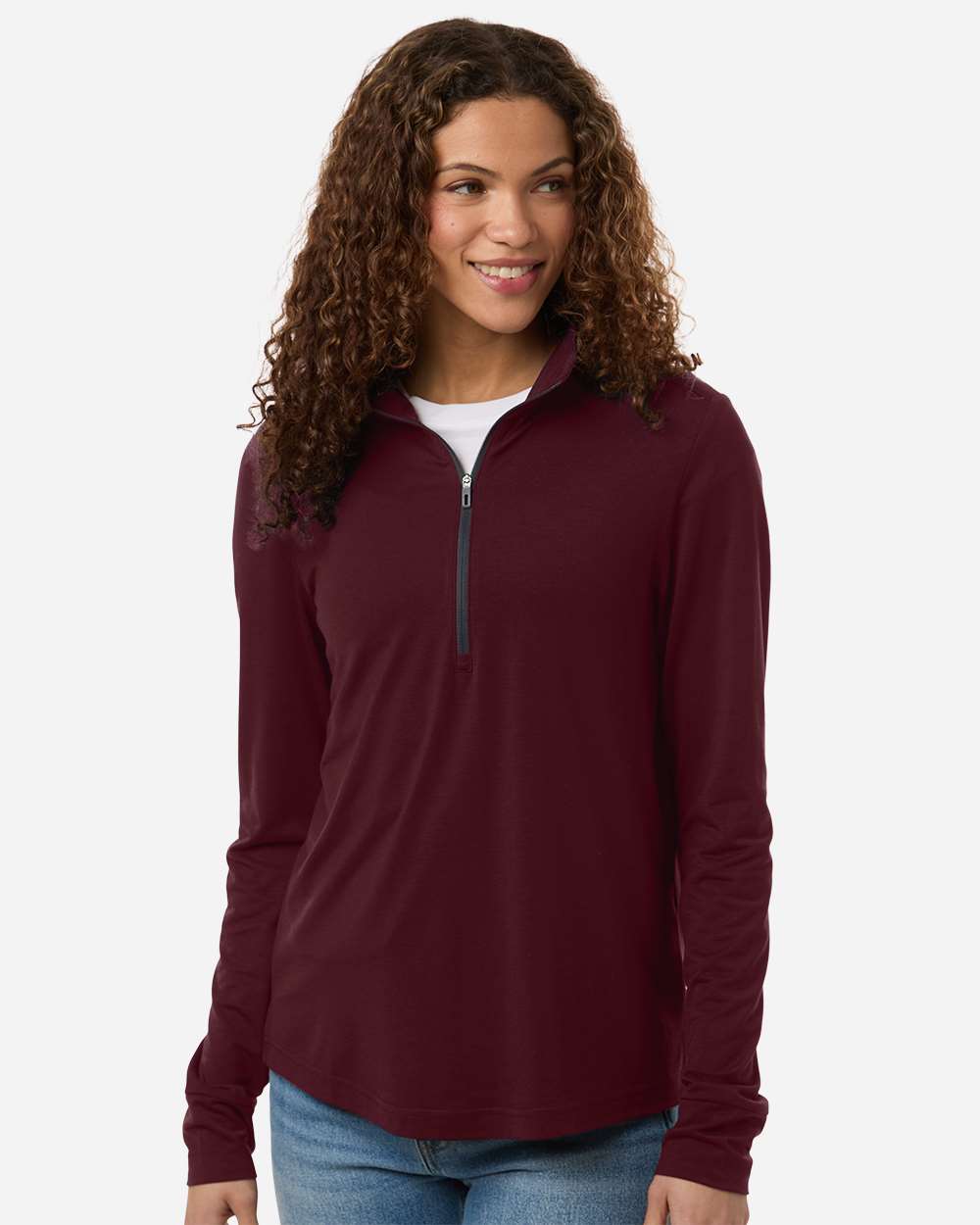 Burgundy/ Carbon Women's Jaq Stretch Performance Quarter-Zip - NE405W plain