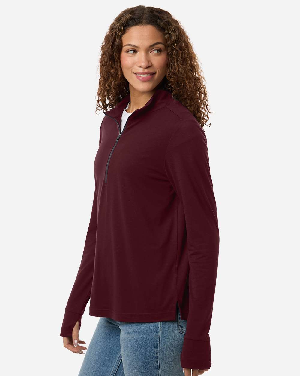 Burgundy/ Carbon Women's Jaq Stretch Performance Quarter-Zip - NE405W plain