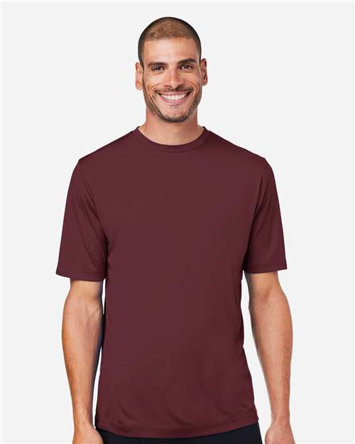 Left View of Burgundy Unisex Capital Performance T-Shirt - CE10