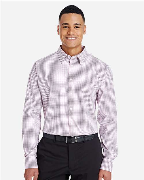 Burgundy/ White Men's CrownLux Performance® Micro Windowpane Woven Dress Shirt - DG540