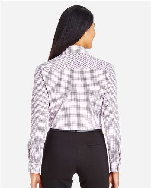 Burgundy/ White Women's CrownLux Performance® Micro Windowpane Woven Dress Shirt - DG540W