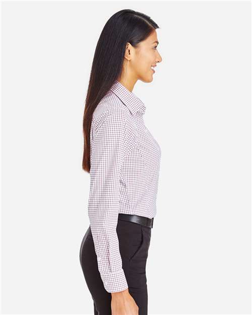 Burgundy/ White Women&#39;s CrownLux Performance® Micro Windowpane Woven Dress Shirt - DG540W