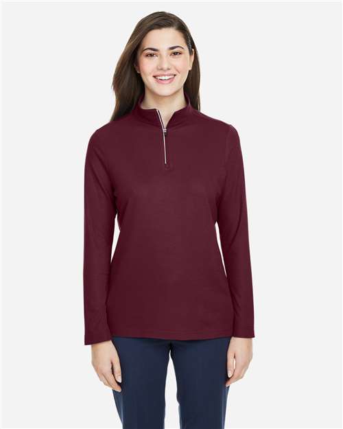 Burgundy Women's Fusion ChromaSoft™ Pique Quarter-Zip Pullover - CE405W