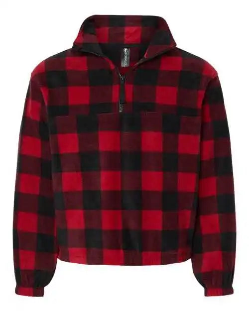 Burnside 3052 Polar Fleece Quarter-zip Pullover - Red Black Buffalo