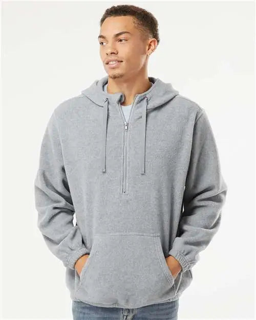 Burnside 3600b Polar Fleece Quarter-zip Hooded Pullover - 3600 - Heather Gray