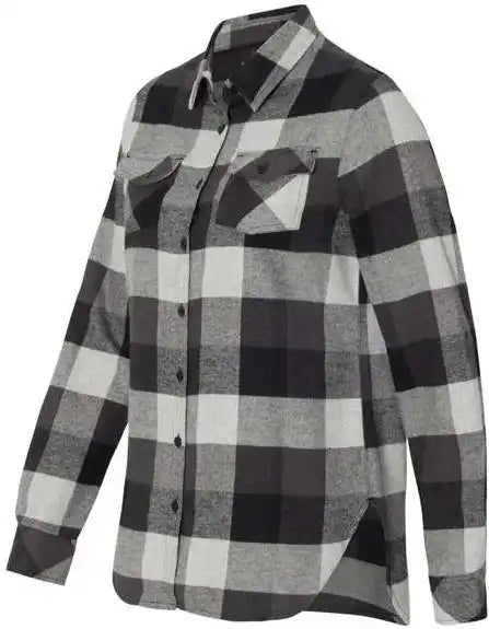 Burnside 5210 Women’s Yarn Dyed Long Sleeve Flannel Shirt Black Grey