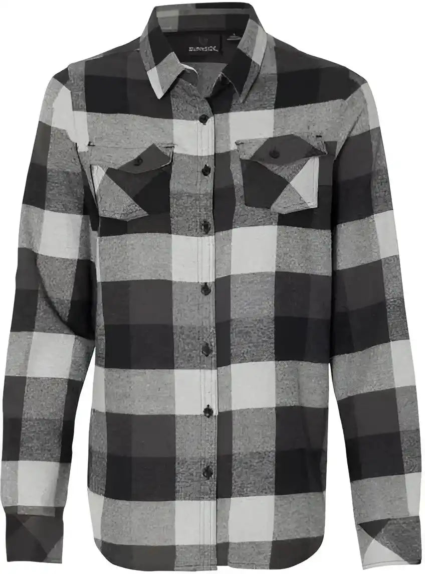 Burnside 5210 Women’s Yarn Dyed Long Sleeve Flannel Shirt Black Grey