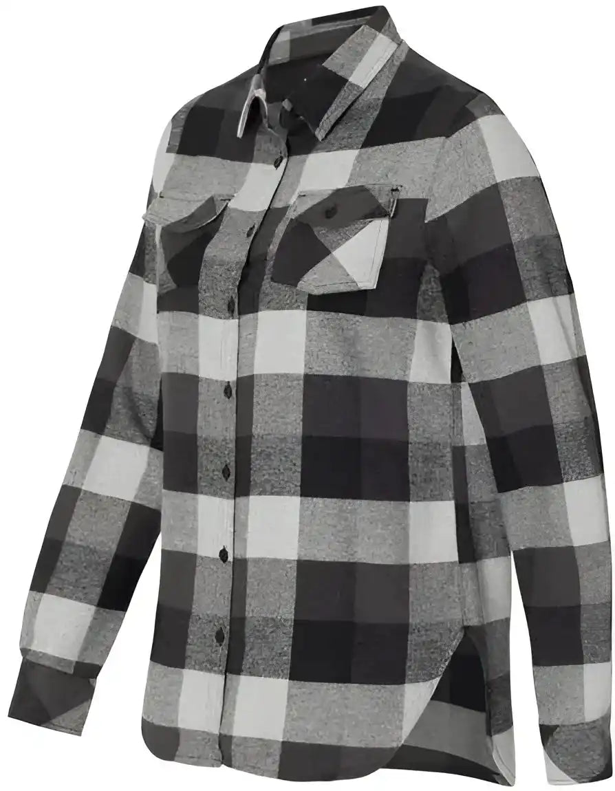 Burnside 5210 Women’s Yarn Dyed Long Sleeve Flannel Shirt Black Grey