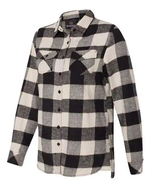 Burnside 5210 Women’s Yarn-dyed Long Sleeve Flannel Shirt - Ecru Black Buffalo