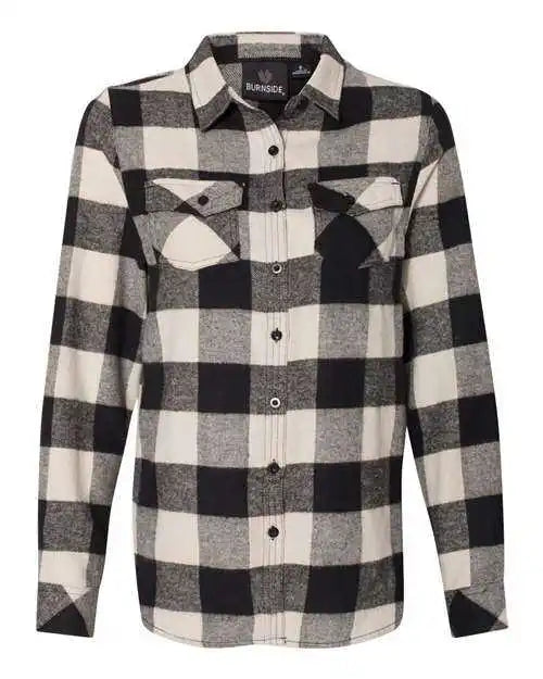 Burnside 5210 Women’s Yarn-dyed Long Sleeve Flannel Shirt - Ecru Black Buffalo