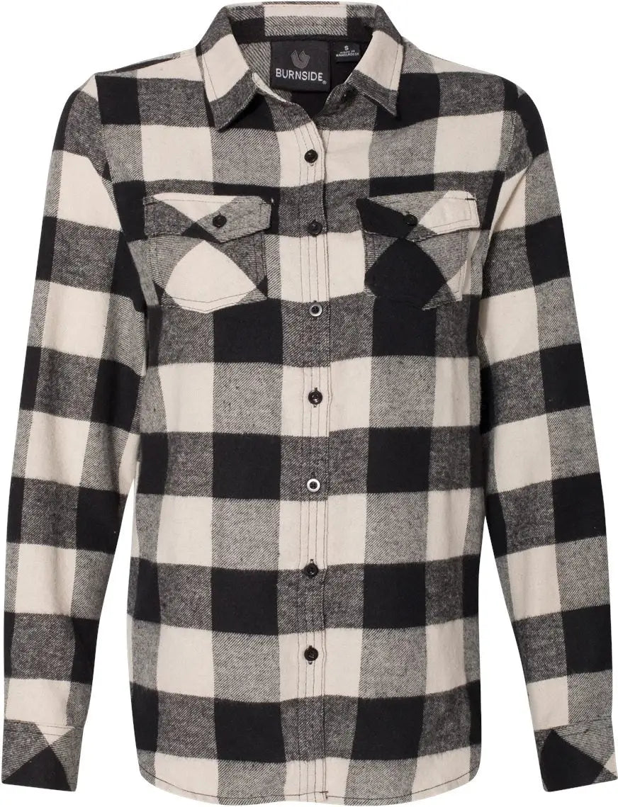 Burnside 5210 Women’s Yarn-dyed Long Sleeve Flannel Shirt - Ecru Black Buffalo - Ivory / s