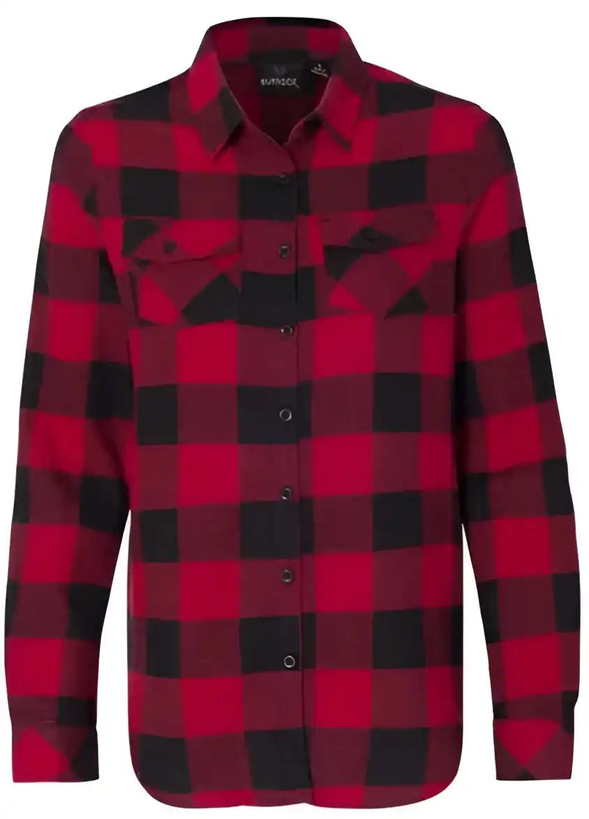 Burnside 5210 Women’s Yarn Dyed Long Sleeve Flannel Shirt Red Black Buffalo