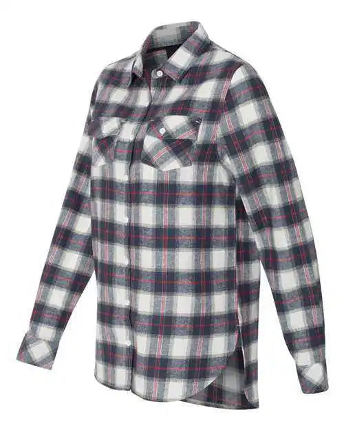 Burnside 5210 Women’s Yarn-dyed Long Sleeve Flannel Shirt - White Red