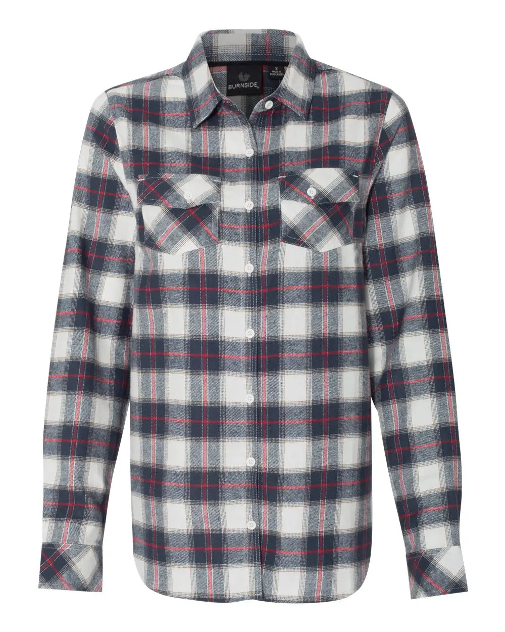 Burnside 5210 Women’s Yarn-dyed Long Sleeve Flannel Shirt - White Red - s