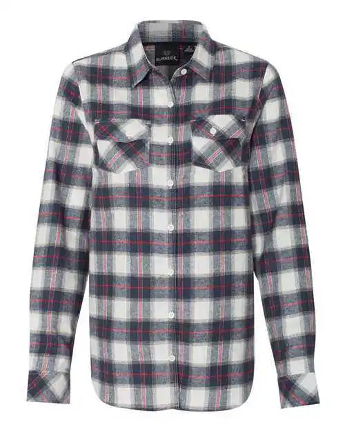 Burnside 5210 Women’s Yarn-dyed Long Sleeve Flannel Shirt - White Red