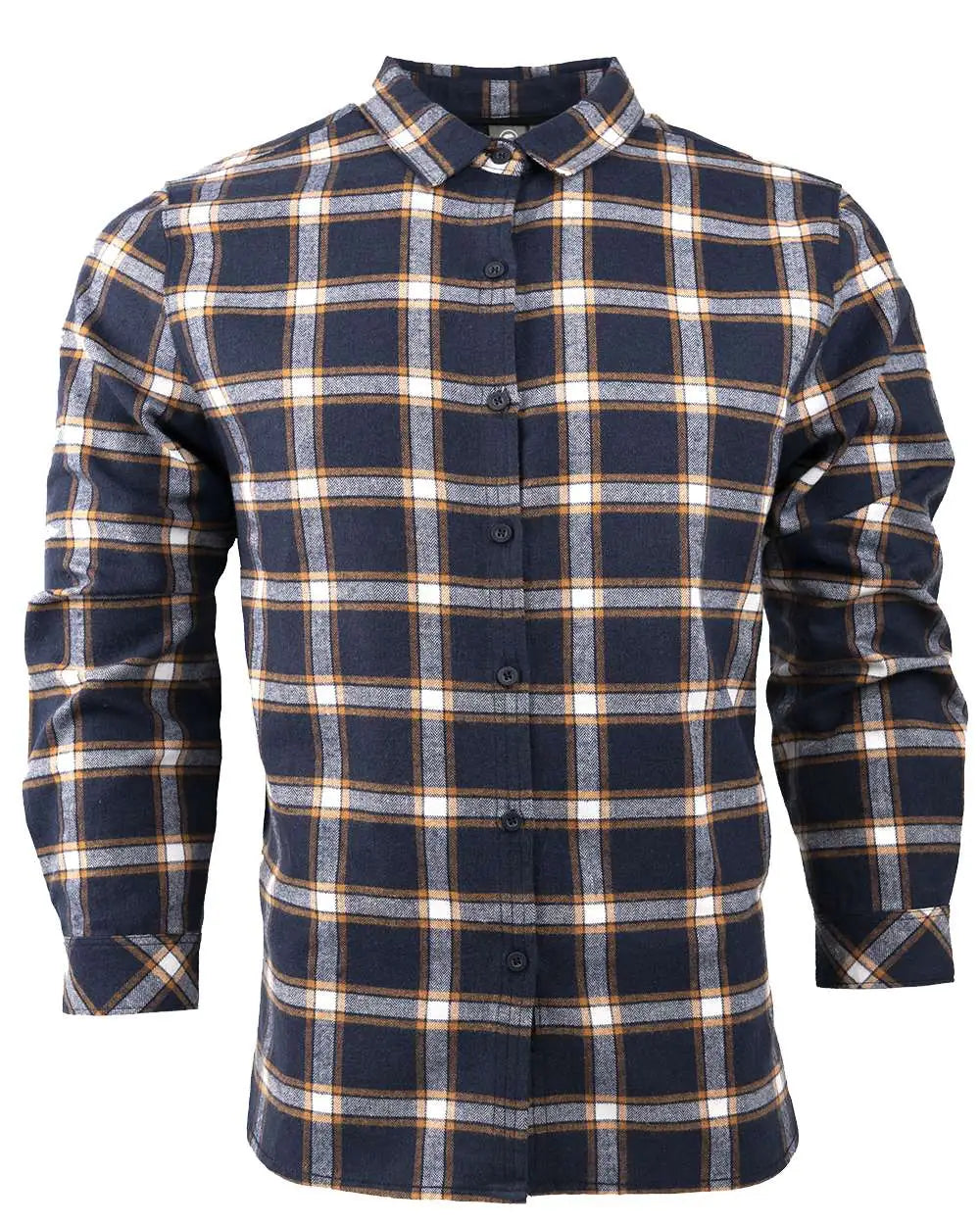 Burnside 5212 Women’s no Pocket Yarn-dyed Long Sleeve Flannel Shirt - Navy Orange - s