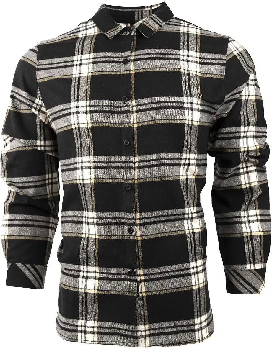 Burnside 5212 Women’s no Pocket Yarn-dyed Long Sleeve Flannel Shirt - Black Ecru - Ivory / s