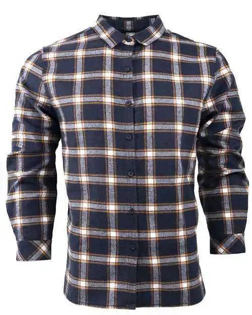 Burnside 5212 Women’s no Pocket Yarn-dyed Long Sleeve Flannel Shirt - Navy Orange