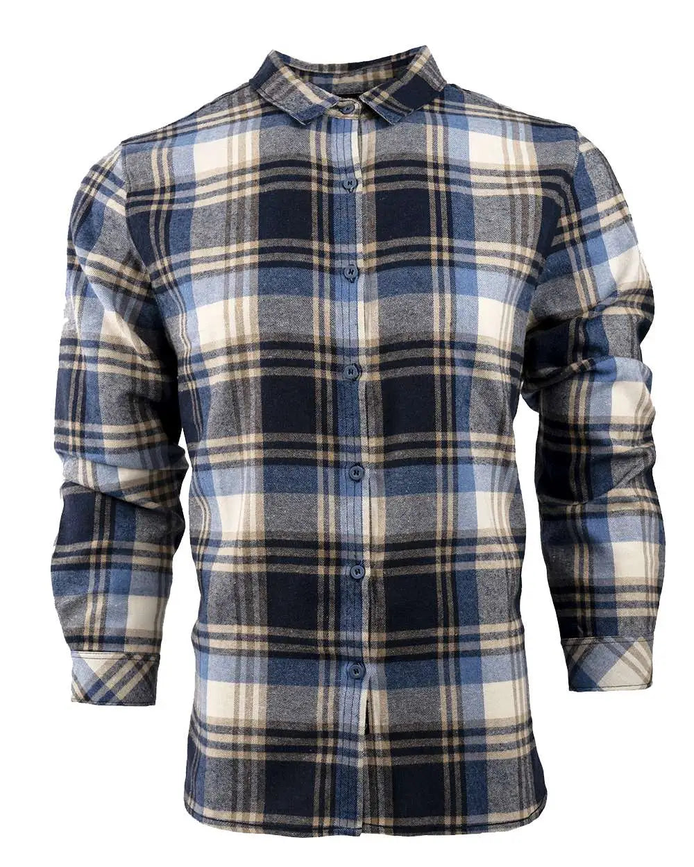 Burnside 5212 Women’s no Pocket Yarn-dyed Long Sleeve Flannel Shirt - Blue Ecru - Ivory / s