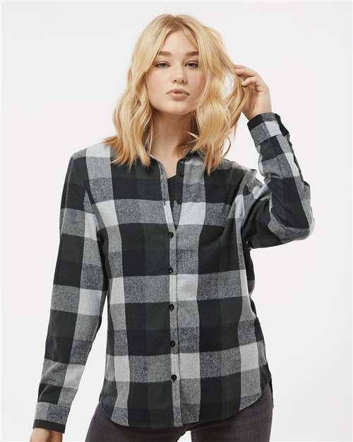 Burnside 5215 Women’s Boyfriend Flannel - Black Grey