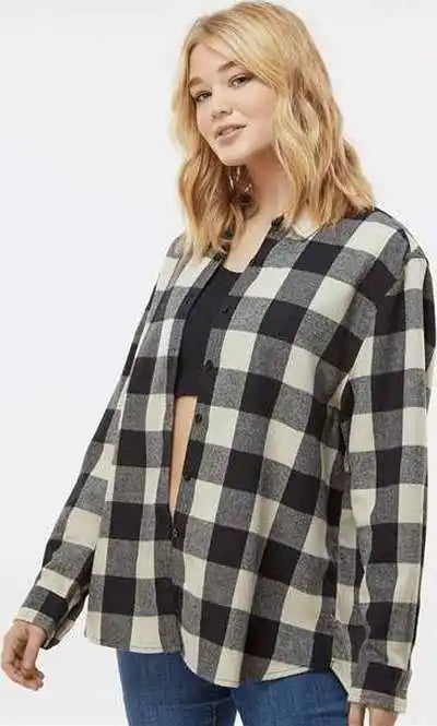 Burnside 5215 Women’s Boyfriend Flannel - Ecru Black Buffalo