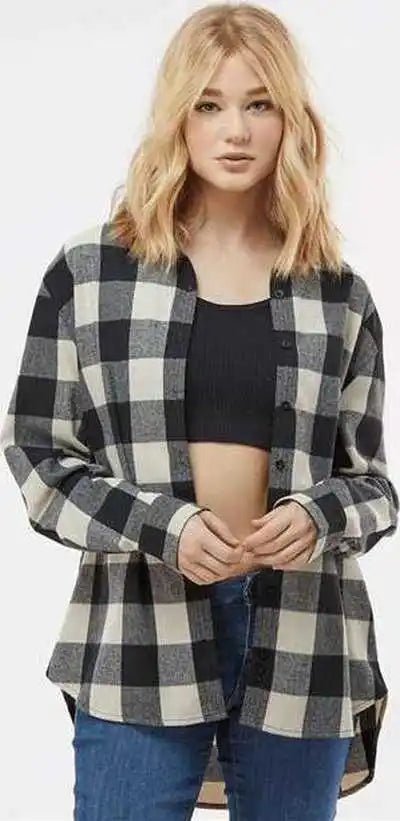 Burnside 5215 Women’s Boyfriend Flannel - Ecru Black Buffalo