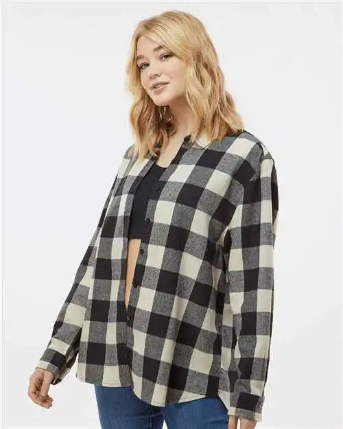 Burnside 5215 Women’s Boyfriend Flannel - Ecru Black Buffalo