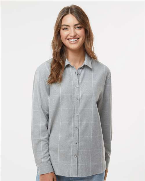 Burnside 5215 Women’s Boyfriend Flannel - Grey White