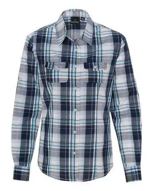 Burnside 5222 Women’s Long Sleeve Plaid Shirt - Navy
