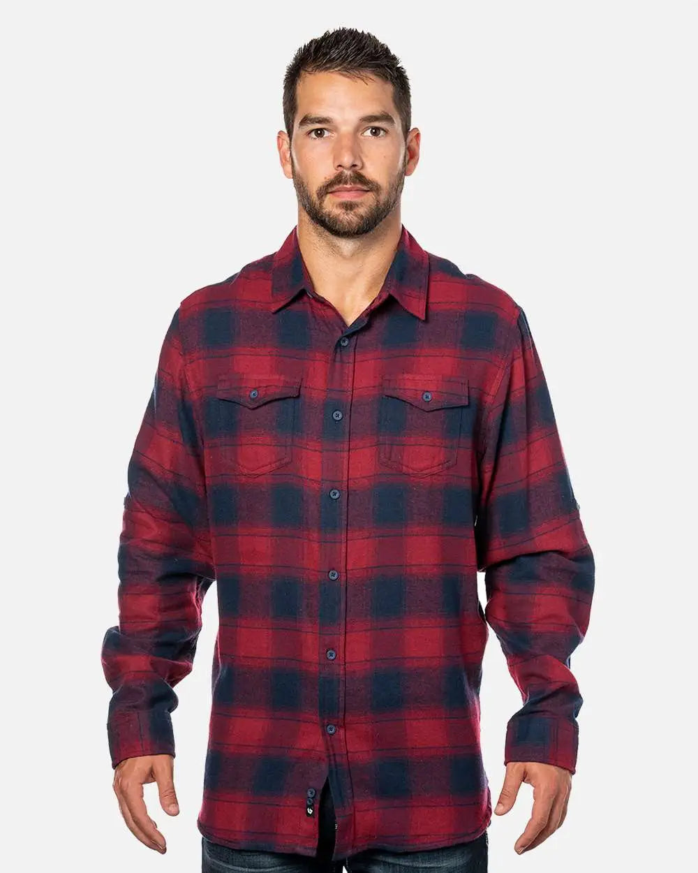 Burnside 8210 Yarn-dyed Flannel Shirt - Crimson Navy - Cardinal / s