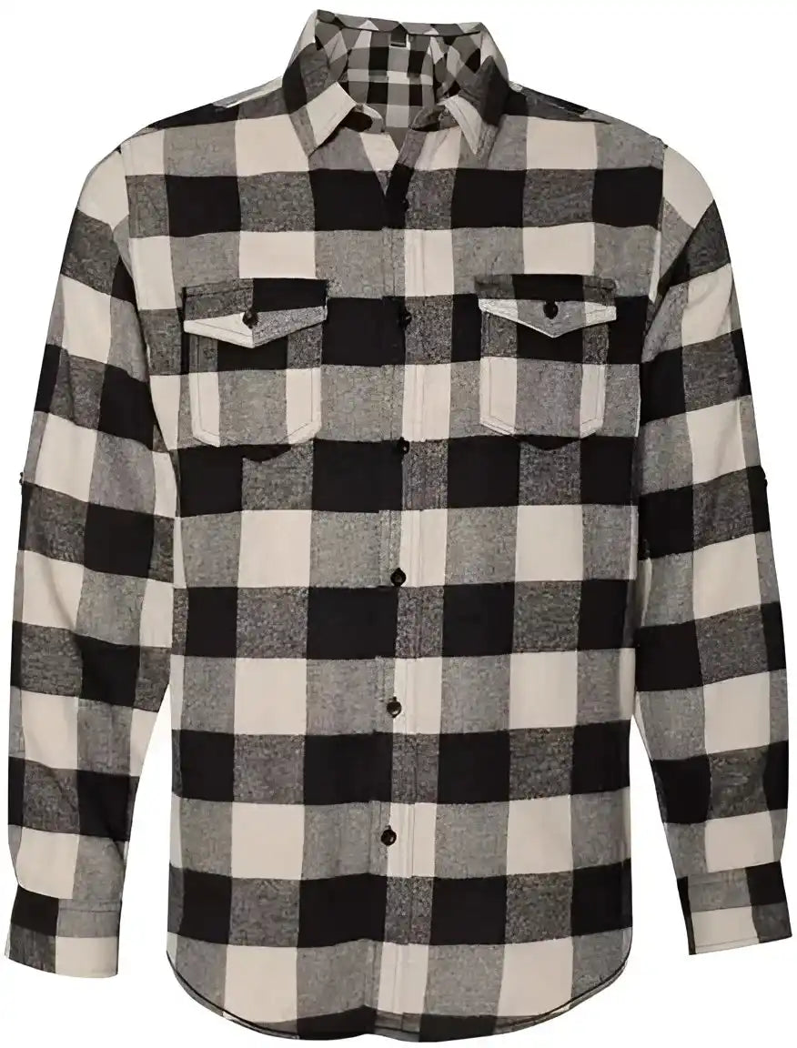 Burnside 8210 Yarn Dyed Long Sleeve Flannel Shirt Ecru Black Buffalo
