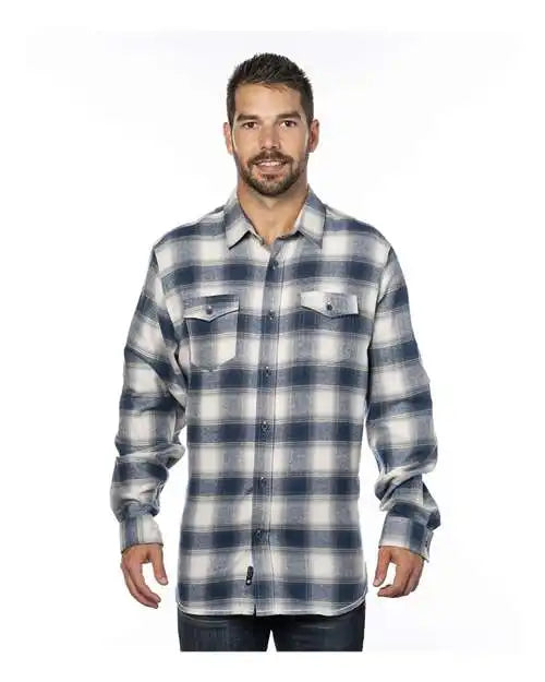Burnside 8210 Yarn-dyed Long Sleeve Flannel Shirt - Ecru Blue