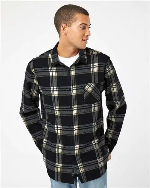 Burnside 8212 Open Pocket Flannel Shirt - Black Ecru