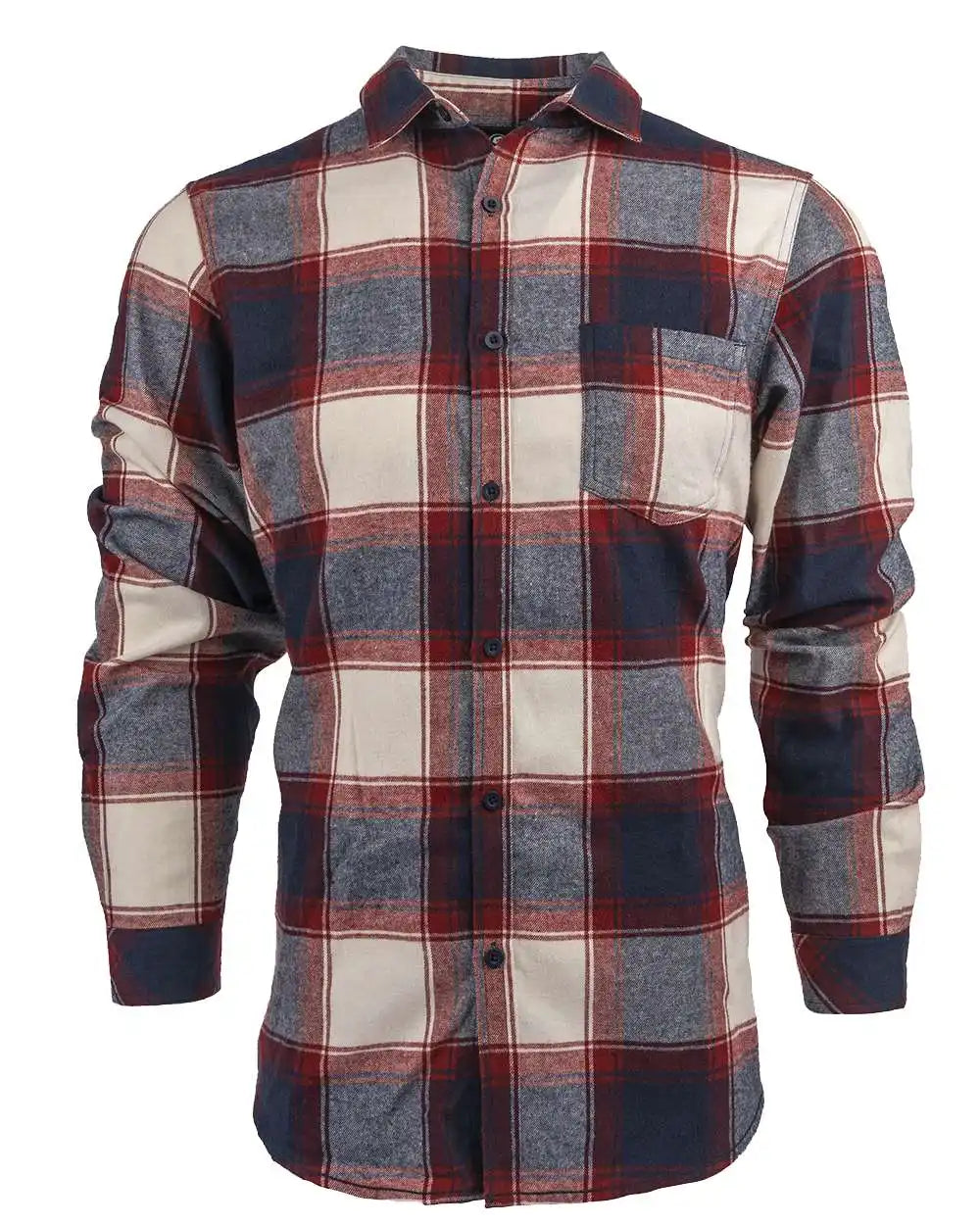 Burnside 8212 Open Pocket Flannel Shirt - Crimson Ecru - Crimson/ / s