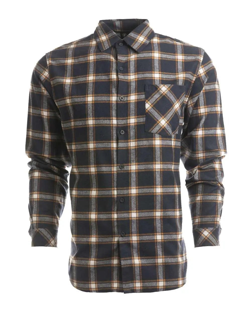 Burnside 8212 Open Pocket Flannel Shirt - Navy Orange - s