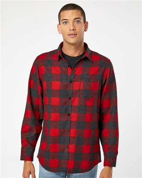 Burnside 8212 Open Pocket Flannel Shirt - Red Heather Black