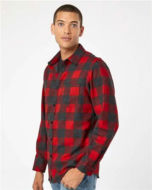 Burnside 8212 Open Pocket Flannel Shirt - Red Heather Black