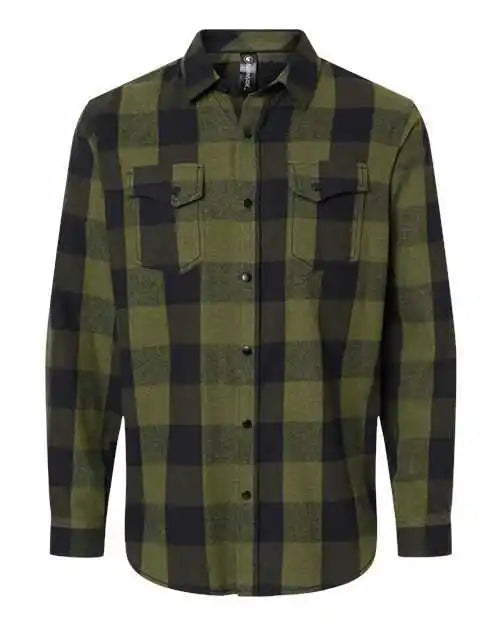 Burnside 8219 Snap Front Long Sleeve Plaid Flannel Shirt - Army Black