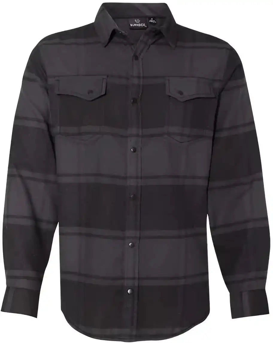 Burnside 8219 Snap Front Long Sleeve Plaid Flannel Shirt Black